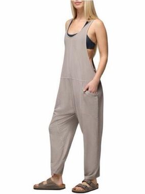 prAna Mindful Movement Jumpsuit Beige Open Back Sleeveless Romper